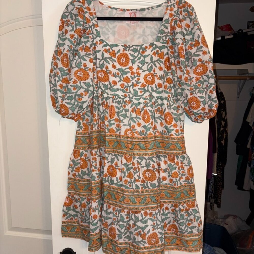 Victoria Dunn Darby Dress XS Square Neck Bell Sleeve 100% Cotton Lined Boho
